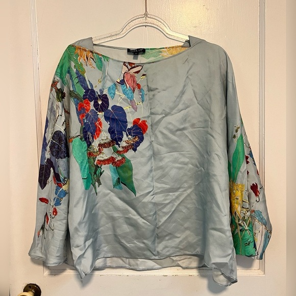 JESSIE LIU Cora Silk Twill Artistic Print Relaxed-Cut Blouse $289.00 Size M - Picture 2 of 7